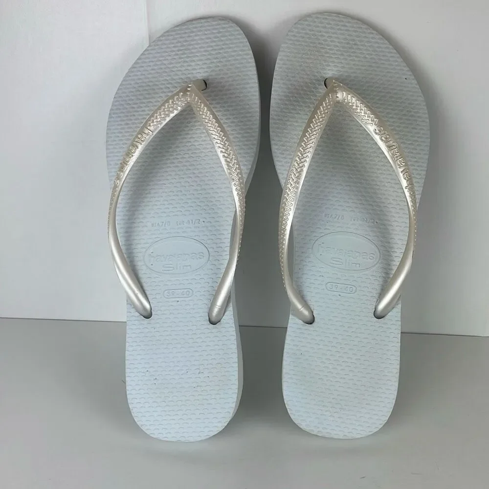 Havaianas Slim Flip Flop Sandals Pearl White 7/8 - Picture 2 of 7